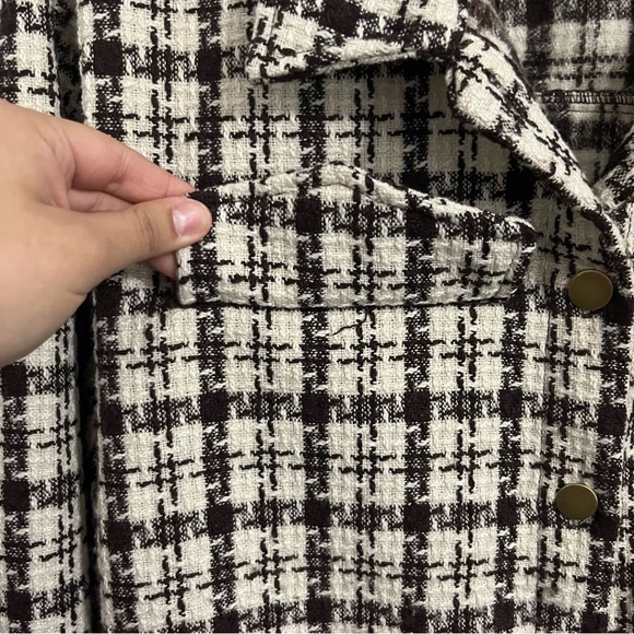 Hayden Los Angeles Boucle Houndstooth Fringe Jacket Shacket Brown Cream Size L - Picture 9 of 10